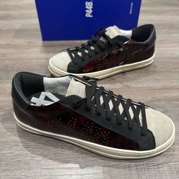 P448 John Turtle Tortoise Print Suede Leather Low Top Sneakers - Picture 4 of 15